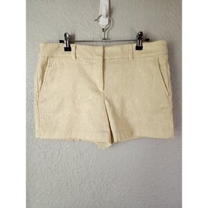 Ann Taylor‎ LOFT Womens Shorts Size 6 Yellow Floral Jacquard Pockets